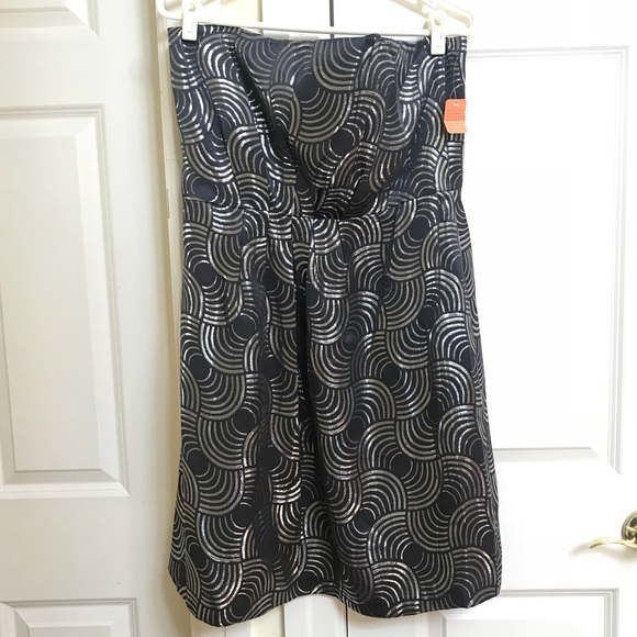 Shoshanna Strapless Metallic Silver & Black Dress - Picture 4 of 8